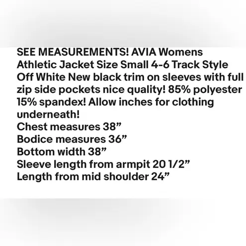 Avia  Womens Athletic Jacket Size Small 4-6 Track Style Off White New