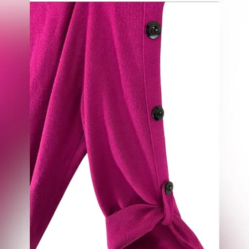 Kenneth Cole New York Women’s M Magenta Cowl Neck Quarter Faux Button Sleeve Top Pink Size M