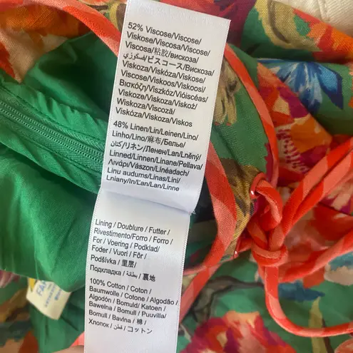 Farm Rio Pants Womens Size Small Linen Blend Wide Leg Floral Vacation High Rise Green