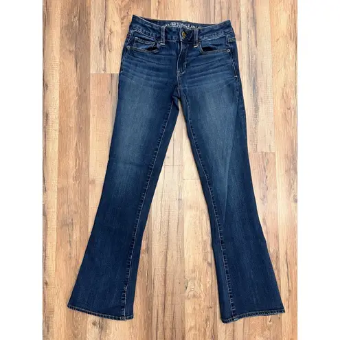 American Eagle 360 Super Stretch Bootcut Jeans Dark Wash Women's Size 0 Short Blue