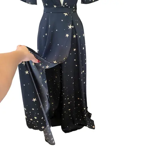 Stoned Immaculate Hollywood Black Star Print Short Sleeve Maxi Wrap Dress XS