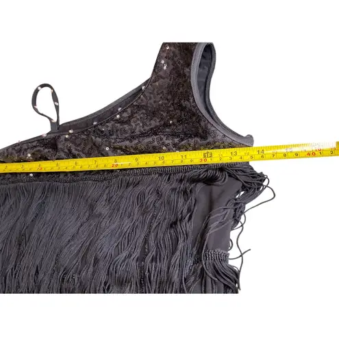 Balera Sequin Fringe One Shoulder Dress Black Sleeveless Flapper Costume
