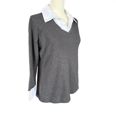 Karen Scott gray 3/4 sleeve sweater with white shirt collar size small