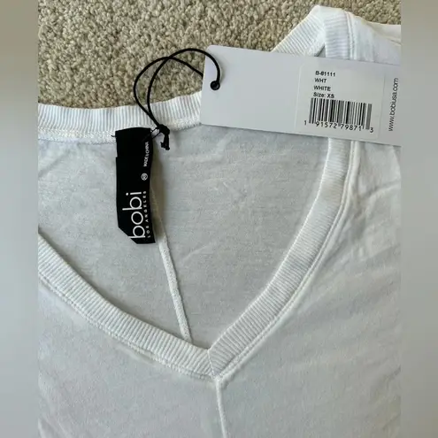 Bobi NWT v neck rib top white size XS S M L long sleeve