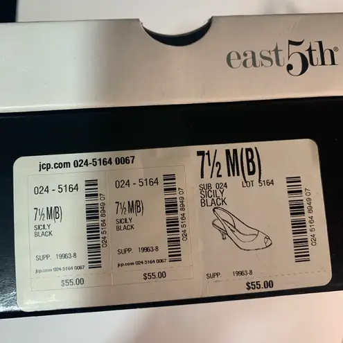 East 5th NWT Sicily black slip on peep toe leather heels