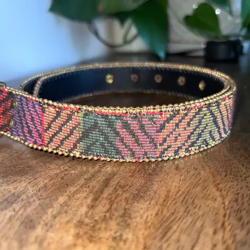 Elite Belt Womens Medium Colorful Woven Fabric with Gold Stud Detail Boho
