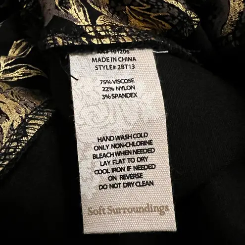 Soft Surroundings Moonstruck Pants Metallic Gold Floral Mini-Boot Full Length XS