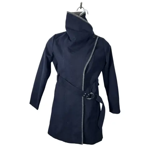 Sam Edelman  Melton Double-Face Wrap Coat Navy/Gray Size S — Chic & Versatile