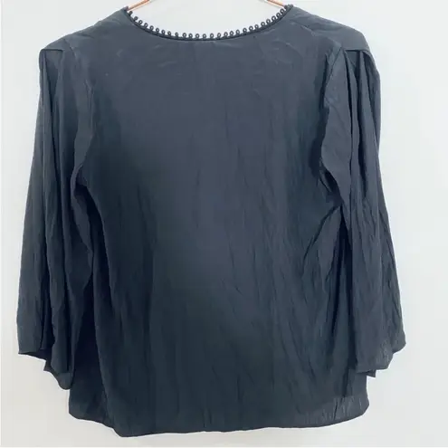 Maje embellished V-neck black flare sleeve blouse NEW