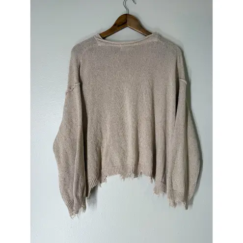 Peach Love California Womens Raw Hem Sweater Sz S Oversized Boho Popcorn Knit