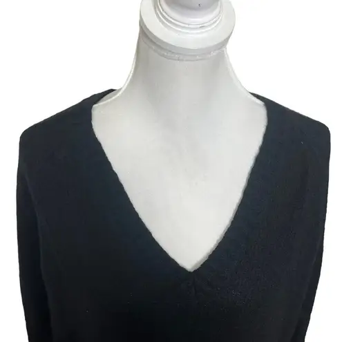 360 Cashmere  Classic V Neck Pullover Sweater Merino Wool Cashmere Black Size M