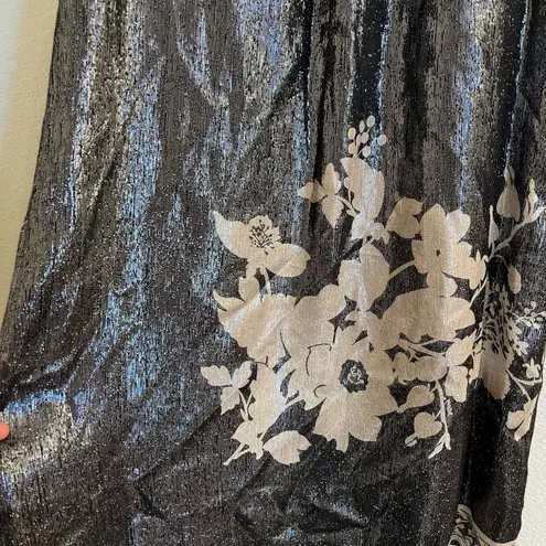 Hale Bob NWT Silk Floral Metallic Shift Dress Black Ivory Silver Medium
