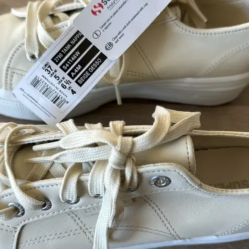 Superga  Cream Leather Platform Sneakers Size: 6.5