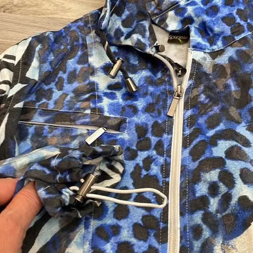 Sportelle Black, White, Blue Animal Print 3/4 Sleeve Elastic Waist Zip Jacket S Multiple
