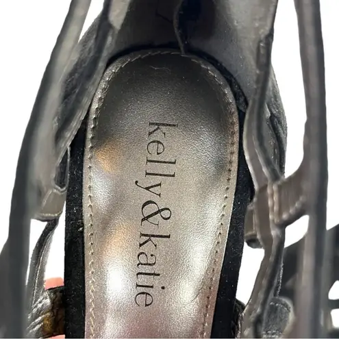 Kelly & Katie Cage Heels 4” Pumps Sandals Heel Zip Black Suede Women’s Size 7.5M