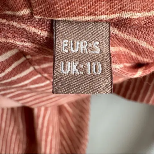 MOODSTORIES Striped Balloon Sleeve Tie Front Crop Top in Terracotta EU Small Orange Size undefined