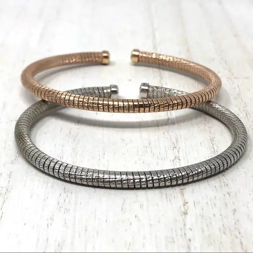 Sterling Silver minimalist textured cuff set, made in Italy - NWOT