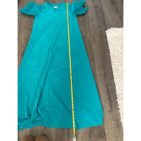 Vanity Fair Vintage Teal Zipper Front Robe Maxi Long Sleeve Womens Size Small P