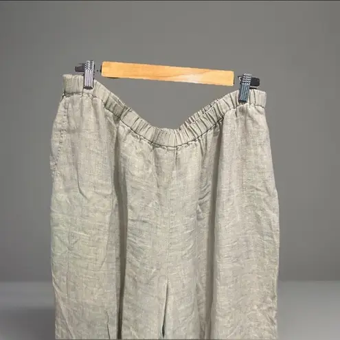 Flax Green Boho Lagenlook Coastal Grandma Wide Leg Linen Pants XL/2XL