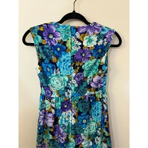 Passport Vintage Hawaiian Butterfly Floral Print Maxi Dress S SEE MEASUREMENTS Blue