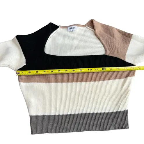 Lane 201 Size M Square Neck Ribbed Knit Sweater Crop Neutral Wide Stripe Fall