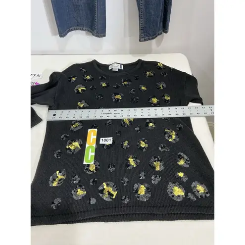 Womans Emerald Club Black Embelished Long Sleeve Pullover Sweater Large