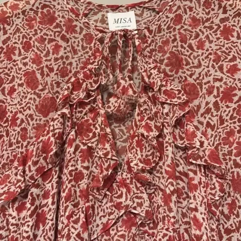 MISA Los Angeles Misa Katarina Floral Printed Flutter Sleeve Ruffle Asymmetric Maxi Dress Red XS