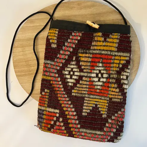 Indie Handmade Fabric Woven Weaved Southwestern Small Crossbody Bag Black