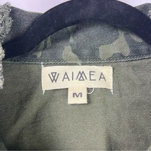 Waimea Distressed Camo Denim Jacket Green 100% Cotton Grunge Utility Style Size M