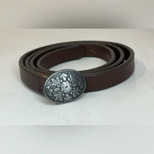 Mossimo Supply Co. Women’s Dark Brown Leather Belt Ornate Silver Buckle Size S