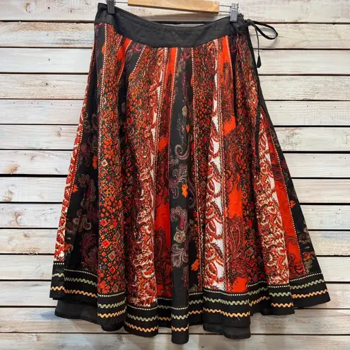 Vintage Mix Nouveau 100% Cotton Boho Patchwork Paisley Midi Skirt Red Black M Orange Size M