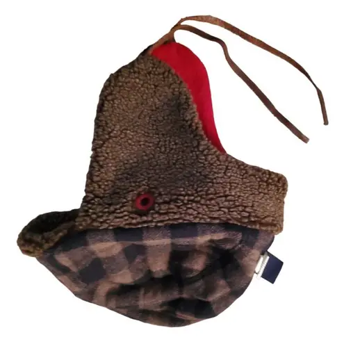 Gap Red Plaid Trapper Hat S/M UNISEX Men Women Leather Tie VTG 2007 Y2K 2K EUC