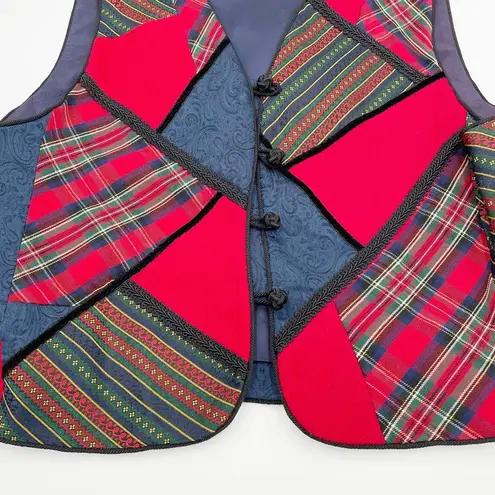 Talbots Vintage 90s  Petites Navy Blue Red Mixed Tartan Plaid Print Vest Size 16