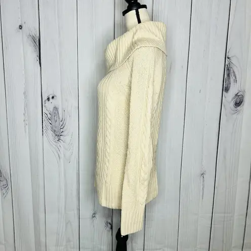 Brooks Brothers Cream Cable Knit Cowl Neck Merino Wool Camel Hair Sweater Sz M