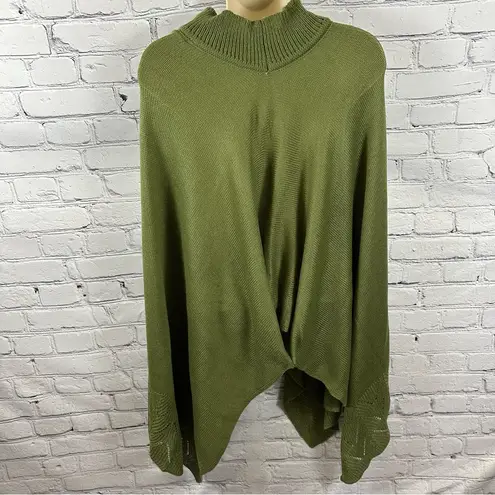 Wonderly Women’s Pointelle Knit Topper Poncho Mock Neck Olive Green One Size NWT