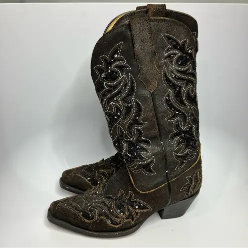 Corral sequin inlay brown suede boots size 7