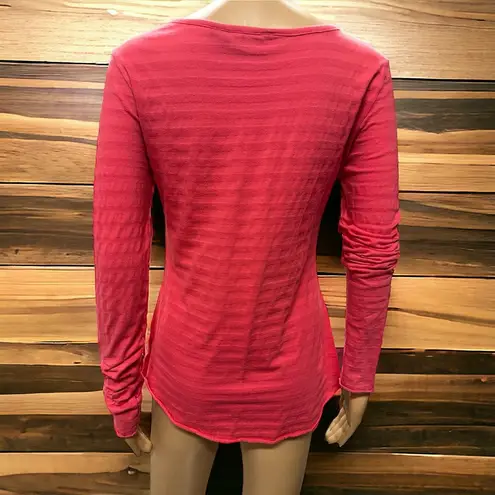 Fox Racing  Pink Stripe Long Sleeve Ruffle Button Henley Neck Tee Women’s Medium