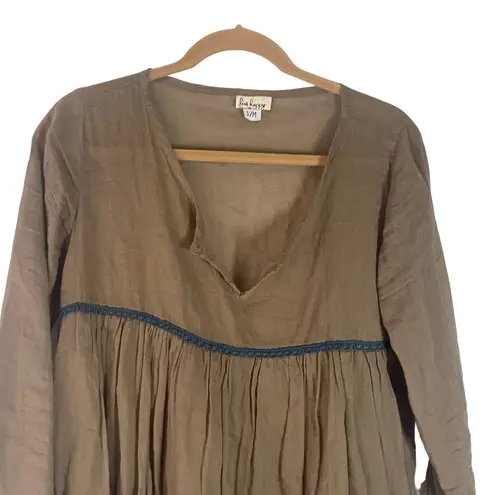 Live Happy Women's Size S/M Sage Green‎ Sheer Boho Long Sleeve Babydoll Top