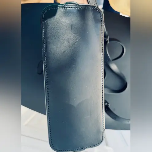 Loeffler Randall black and cream striped canvas and leather bucket bag backpack