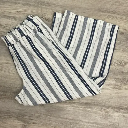 a.n.a White & Blue Stripe Linen/Cotton Blend Wide Leg Pull On Pants Size Large