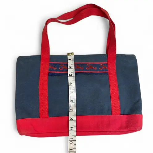 Navy Nautical Lobster Tote with Red strap Zip Closure Preppy Coastal Style Blue