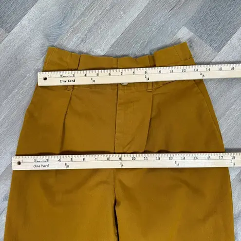 ZARA  Tapered Leg Paper Bag Crop Pants Mustard Yellow Small Cotton Twill