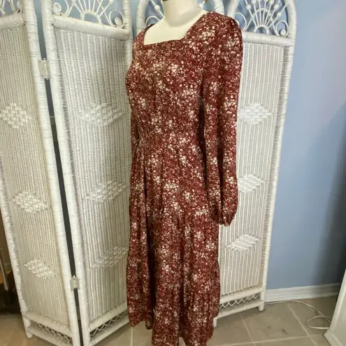 Hayden Los Angeles Floral Long Sleeve Maxi Dress Rust Brown Square Neck M Size M
