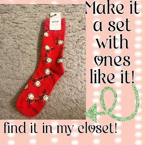 American Eagle  Outfitters AE Aerie Grey Reindeer Fair Isle & Cream Crew Sock Set