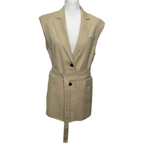 LVIR LA Project Belted Vest Small Tan Linen Blend Sleeveless Layering Modern