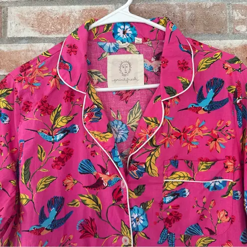 Printfresh Hummingbird Haven 2 Piece Pajama Set Women’s Medium Pink Artsy Cotton