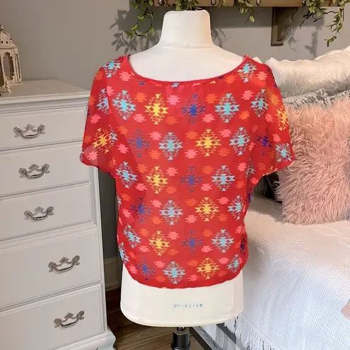 Urban Outfitters Upson Downes  Crop Top Womens Red Tribal Oversized Aztec