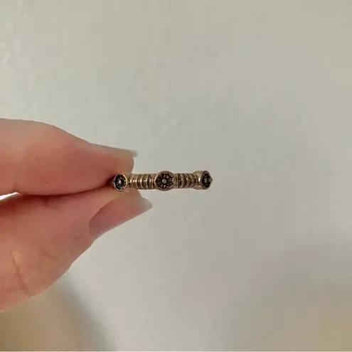 Copper Floral Inset Band Ring “Pieta” Tarnished Brass Gold Circles Boho Jewelry Brown