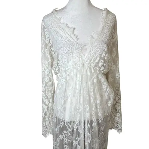 VTG White Lace Robe Bridal Boudoir Maternity Gown Romantic Feminine Victorian OS Size undefined