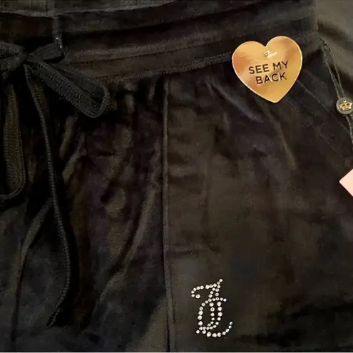 Juicy Couture  Bling Y2K Black Velvet Fleece Rhinestone Embellished Pants XL
